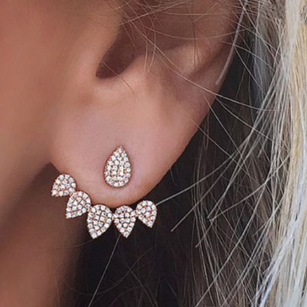 Rhinestone Crystal Flower Teardrop Jacket Earrings